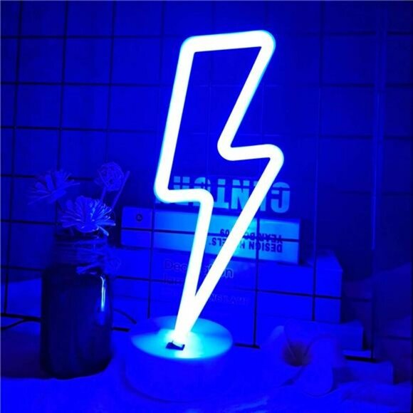 Lightning Bolt Neon Sign Blue LED Light for Bedroom Gaming Room Teen Decor - Picture 3 of 7